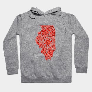 Red Illinois State Gift Mandala Yoga IL Art Hoodie